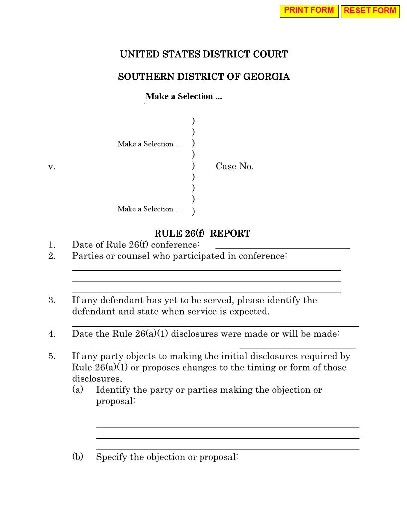 Rule 26f Report | Pdf Fpdf Docx | Georgia