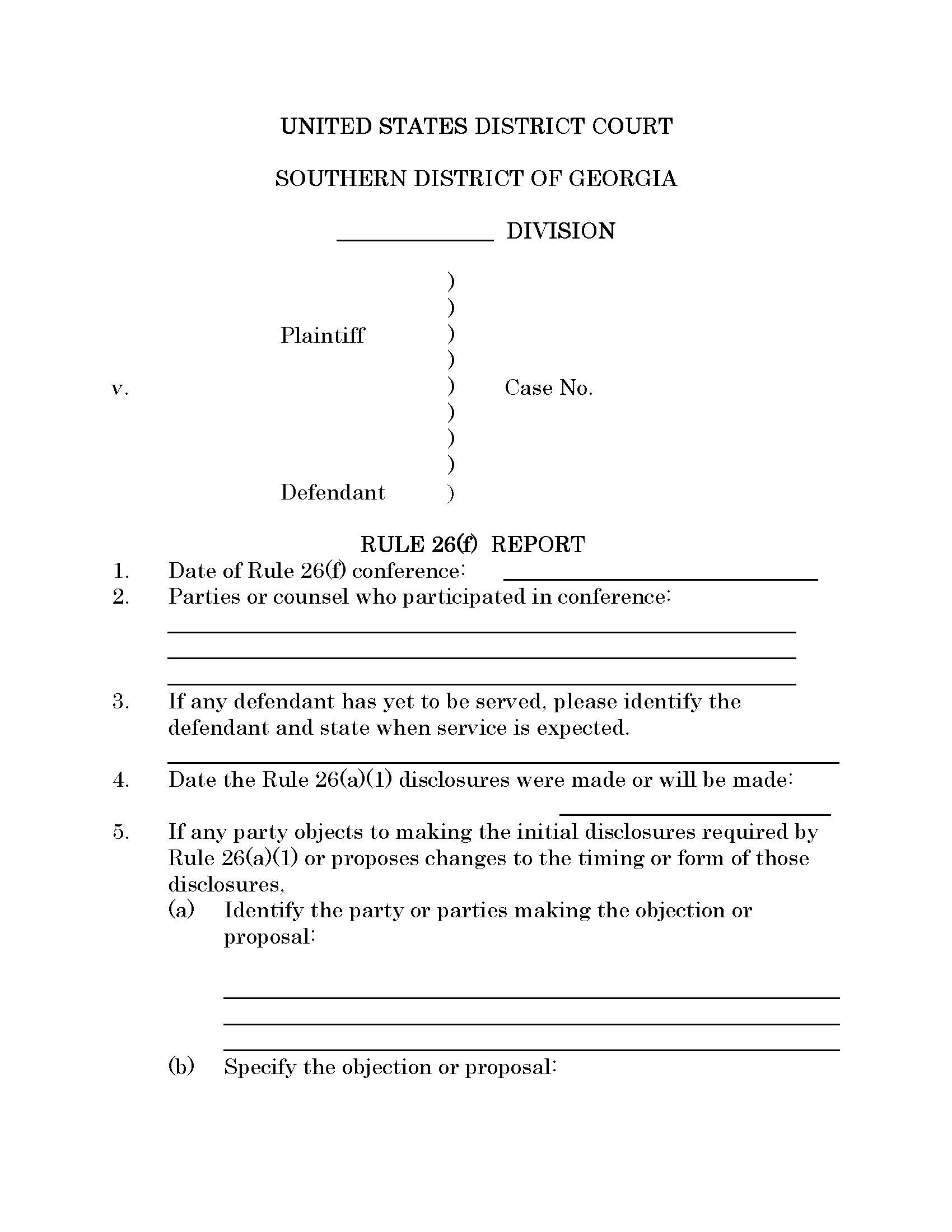 Rule 26f Report | Pdf Fpdf Docx | Georgia
