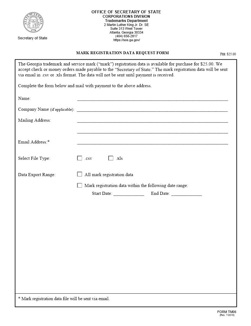 Mark Registration Data Request Form {TM06} | Pdf Fpdf Docx | Georgia