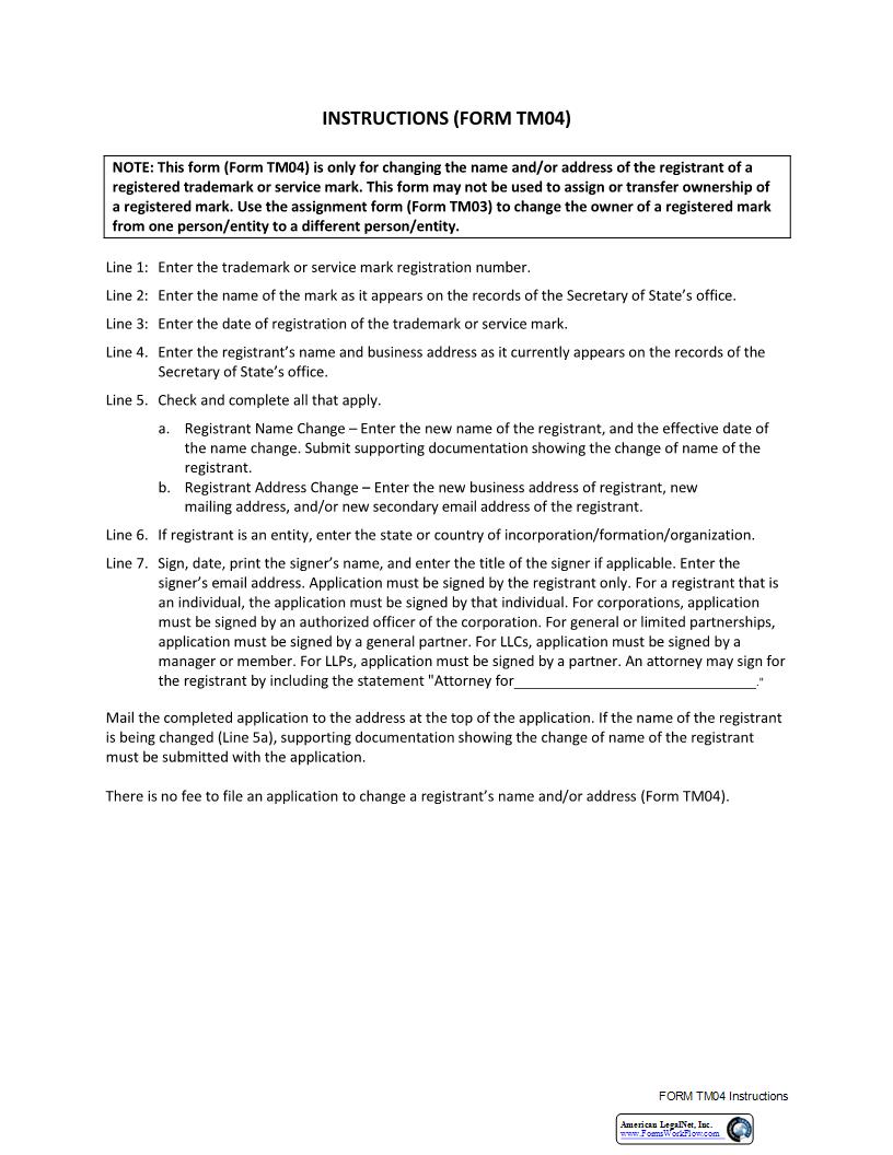 Trademark Or Service Mark Registrant Name And Or Address Change {TM04} | Pdf Fpdf Docx | Georgia
