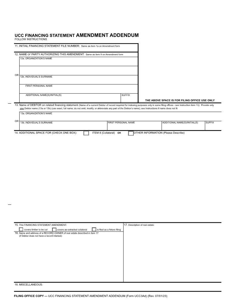 UCC3Ad Financing Statement Amendment Addendum (Georgia) {UCC3Ad} | Pdf Fpdf Doc Docx | Georgia