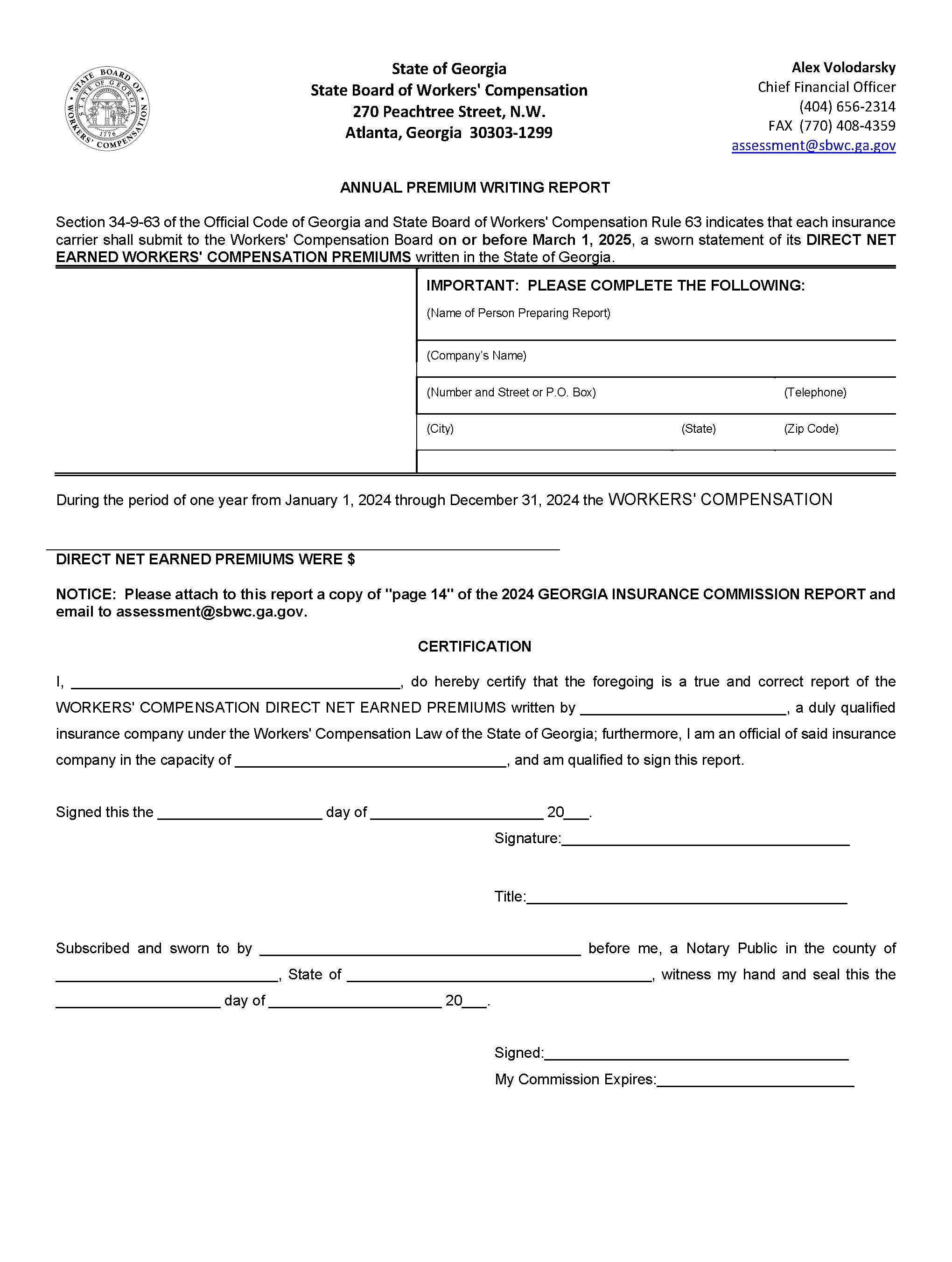 Annual Premium Writing Report | Pdf Fpdf Docx | Georgia