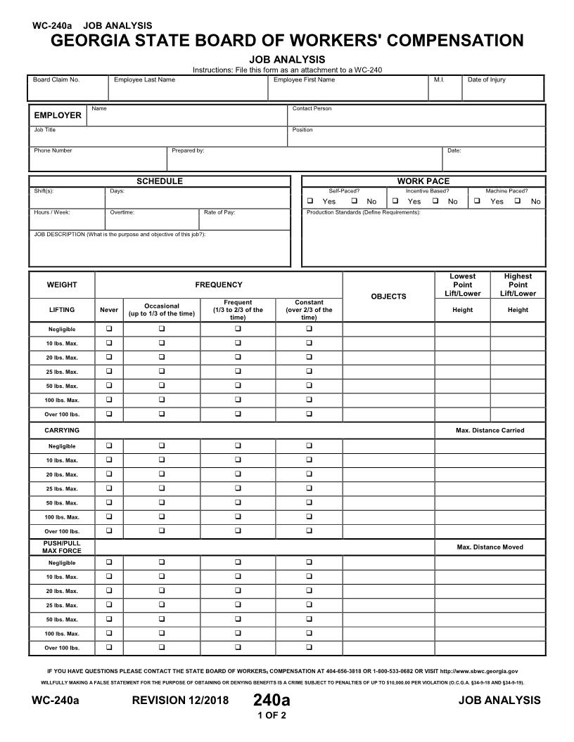 Job Analysis {WC-240A} | Pdf Fpdf Doc Docx | Georgia