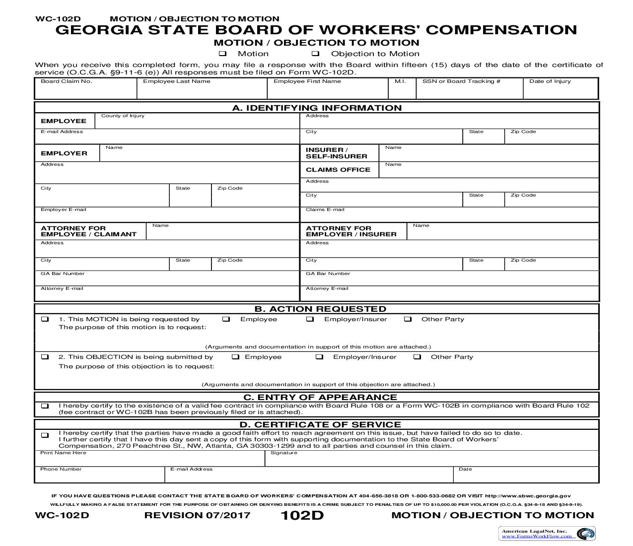 Motion-Objection To Motion {WC-102D} | Pdf Fpdf Doc Docx | Georgia