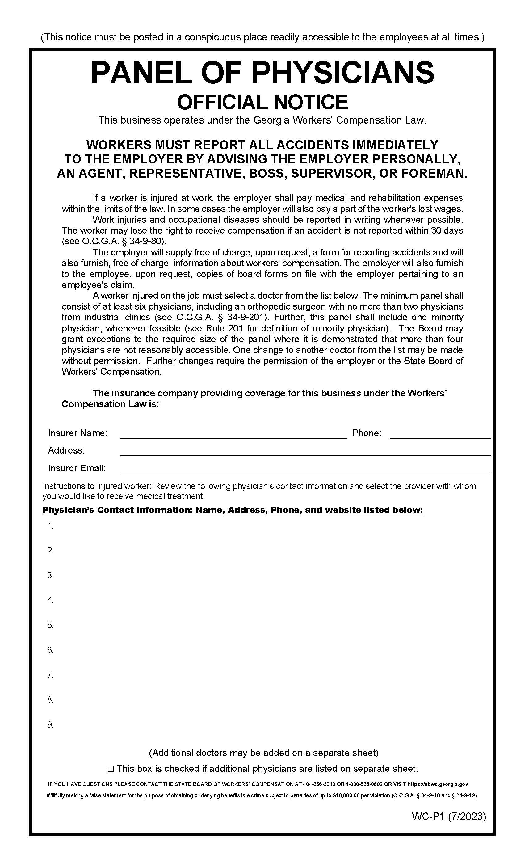 Panel Of Physicians {WC-P1} | Pdf Fpdf Doc Docx | Georgia