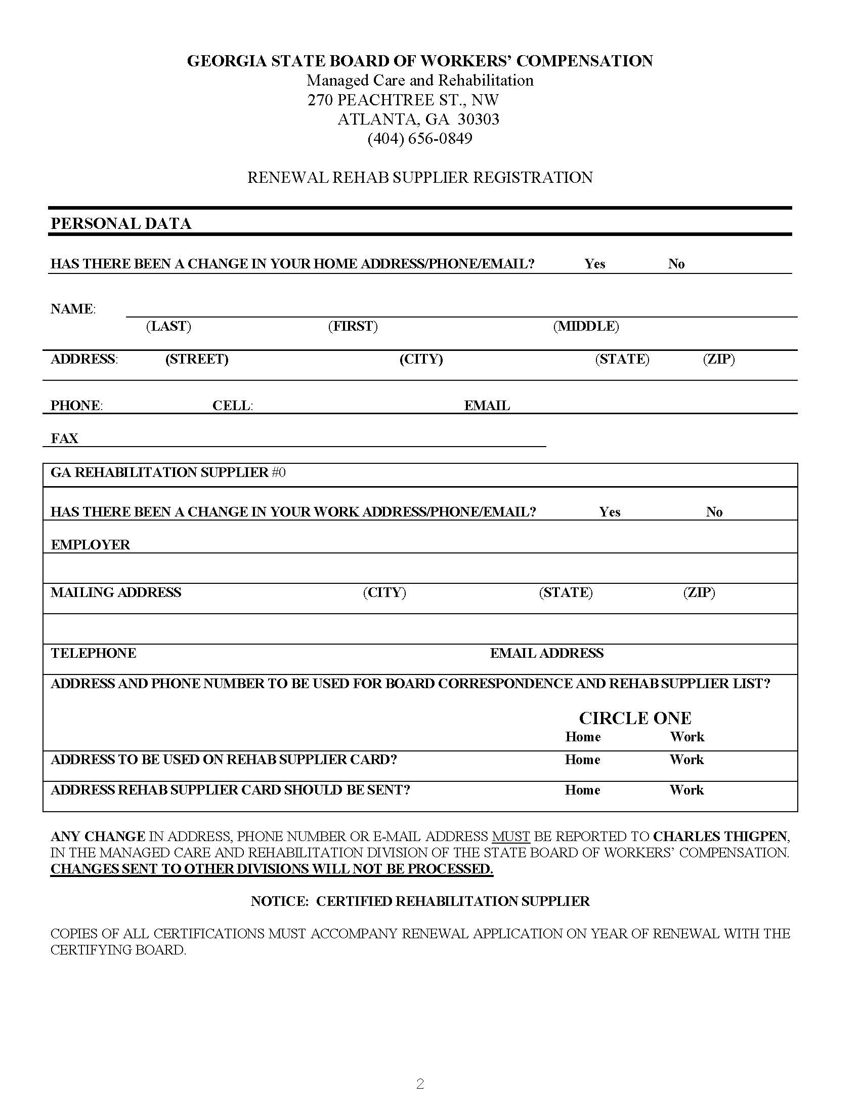 Renewal Rehab Supplier Registration | Pdf Fpdf Docx | Georgia