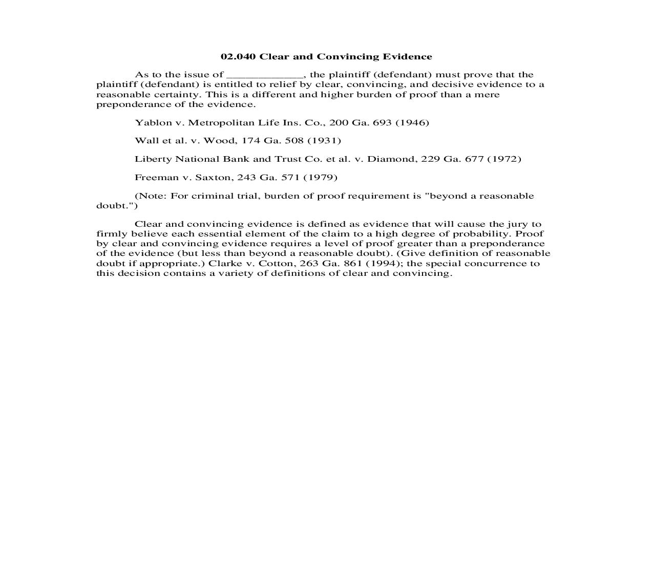 02.040 Clear and Convincing Evidence | Pdf Doc Docx | Georgia_JI