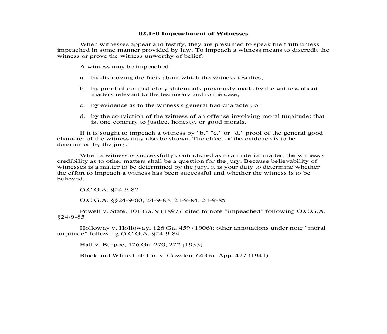 02.150 Impeachment of Witnesses | Pdf Doc Docx | Georgia_JI