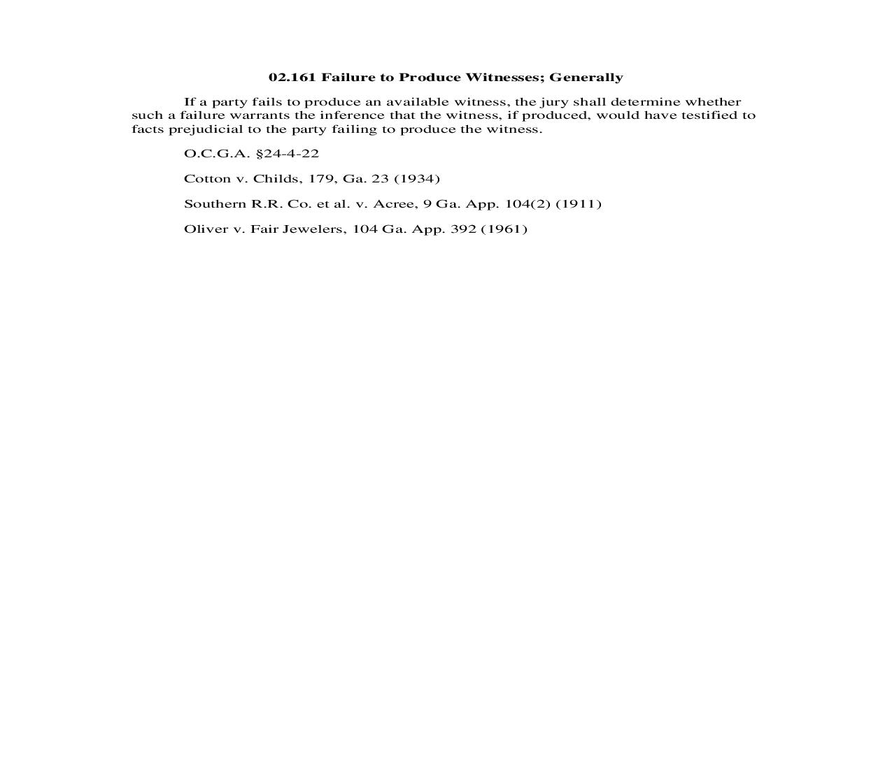 02.161 Failure to Produce Witnesses; Generally | Pdf Doc Docx | Georgia_JI