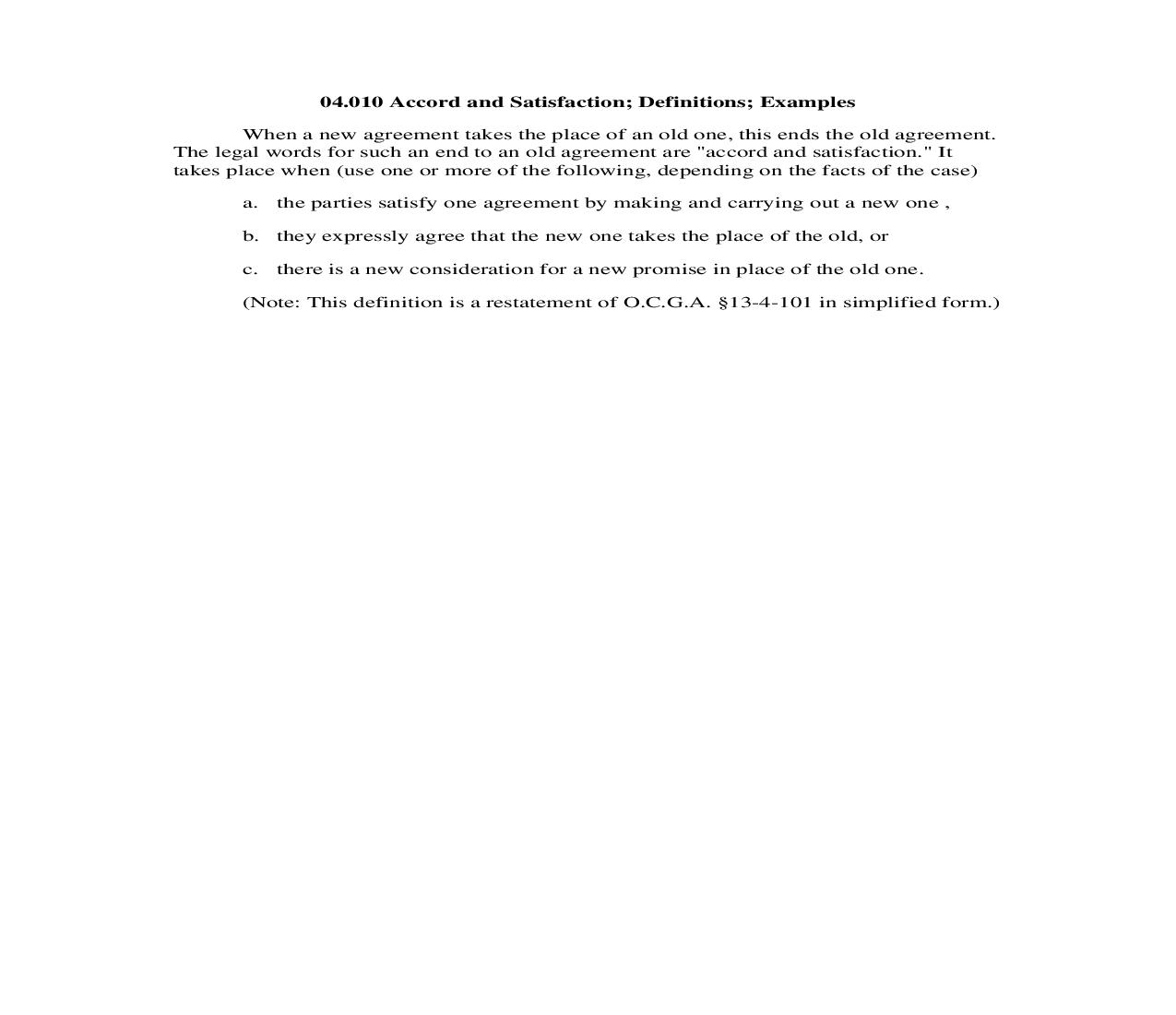 04.010 Accord and Satisfaction; Definitions; Examples | Pdf Doc Docx | Georgia_JI