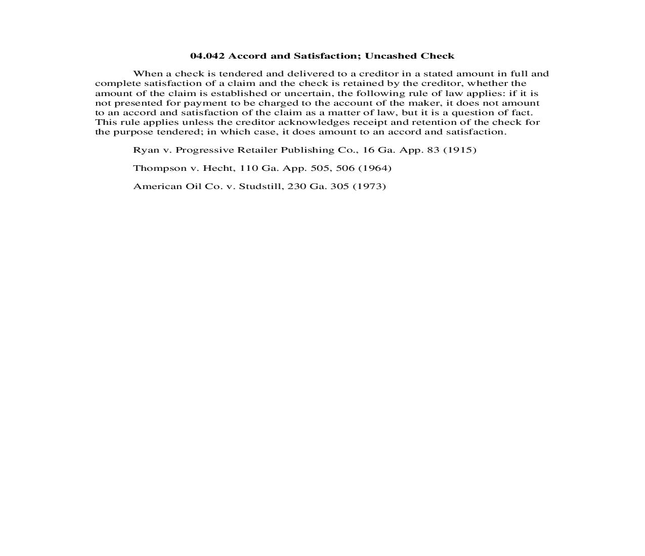 04.042 Accord and Satisfaction; Uncashed Check | Pdf Doc Docx | Georgia_JI