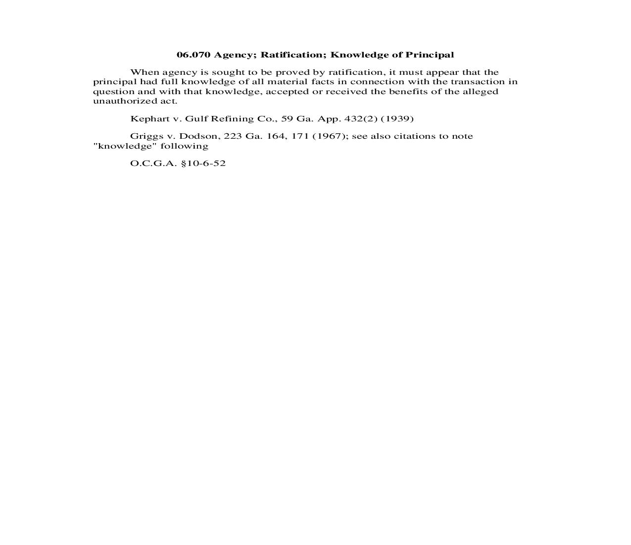 06.070 Agency; Ratification; Knowledge of Principal | Pdf Doc Docx | Georgia_JI