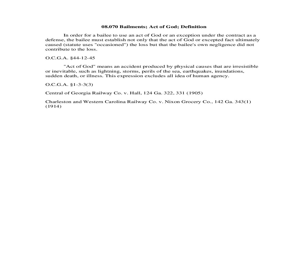 08.070 Bailments; Act of God; Definition | Pdf Doc Docx | Georgia_JI