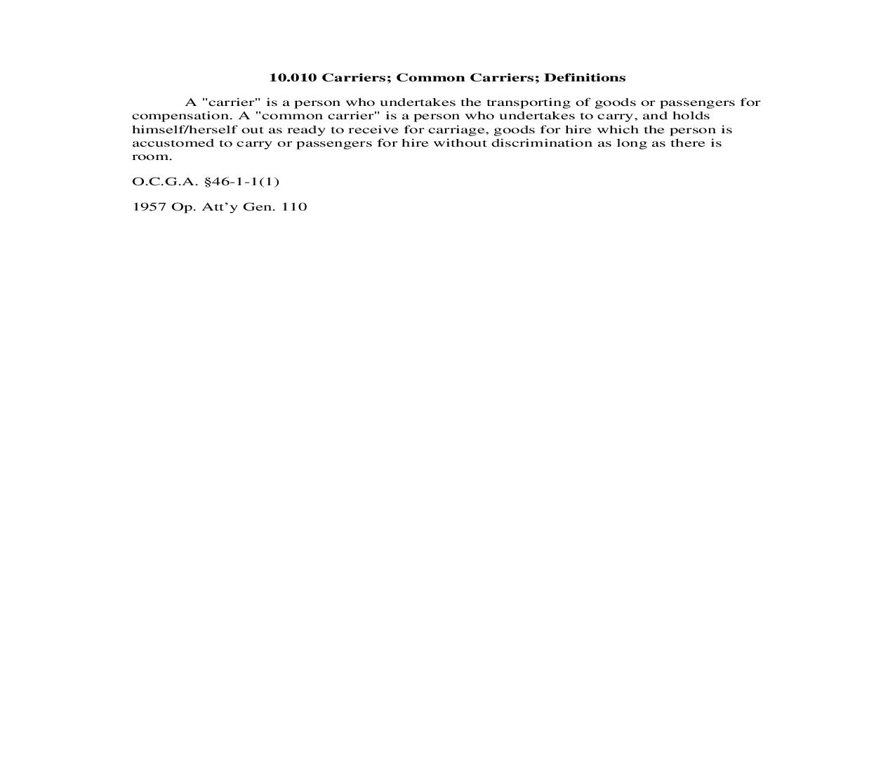 10.010 Carriers; Common Carriers; Definitions | Pdf Doc Docx | Georgia_JI