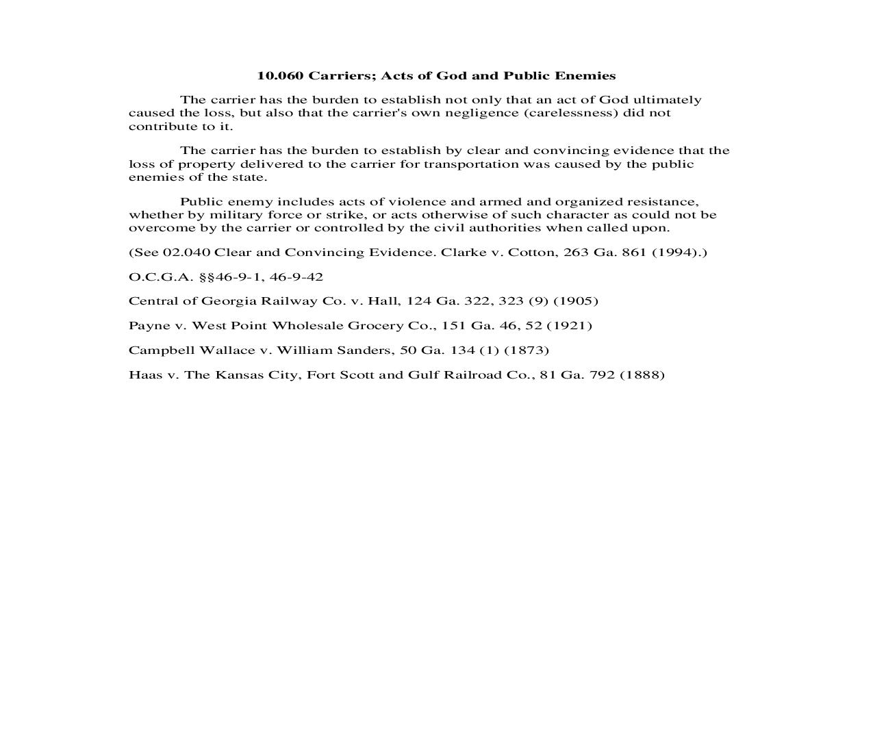 10.060 Carriers; Acts of God and Public Enemies | Pdf Doc Docx | Georgia_JI