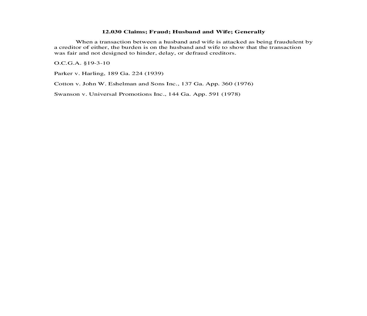 12.030 Claims; Fraud; Husband and Wife; Generally | Pdf Doc Docx | Georgia_JI