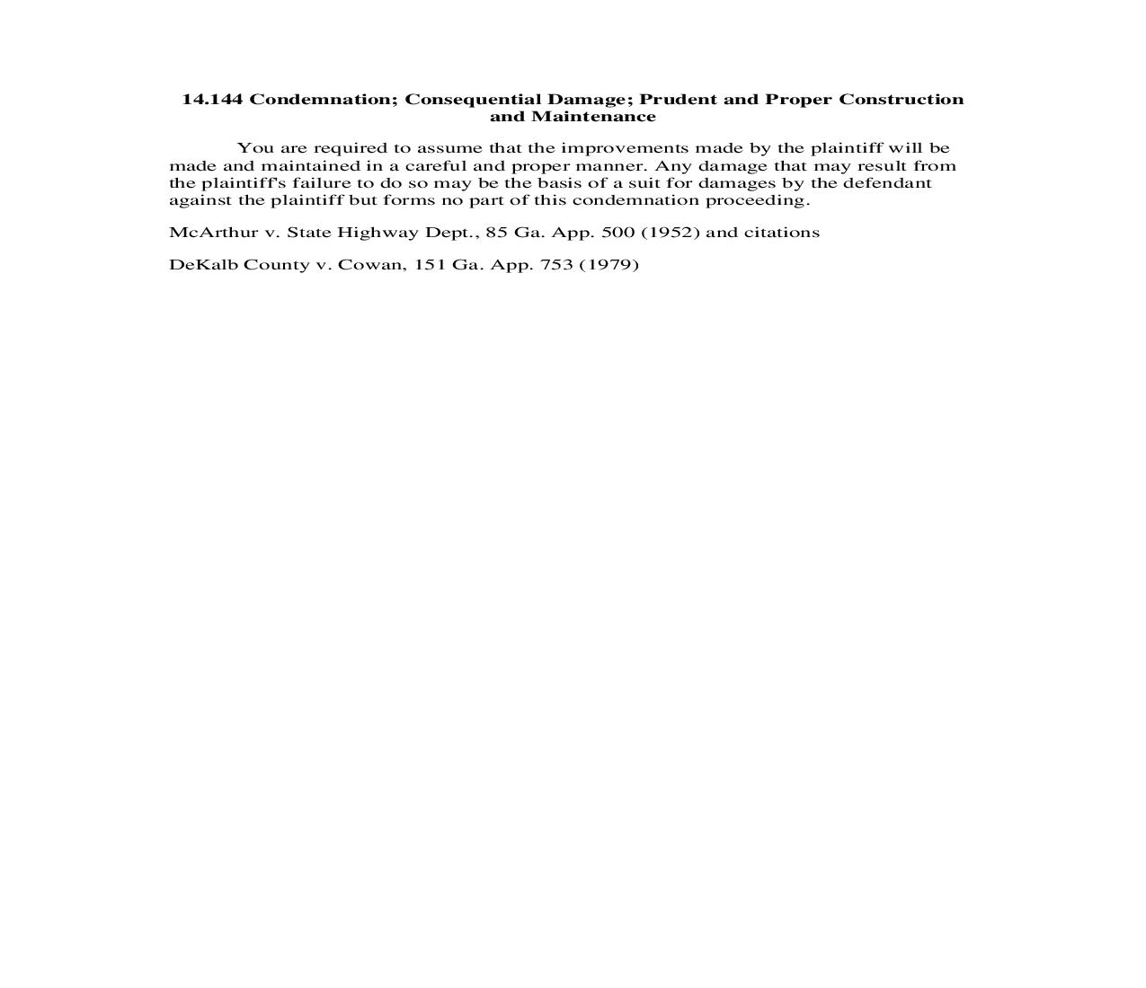 14.144 Condemnation; Consequential Damage; Prudent and Proper Construction  and Maintenance | Pdf Doc Docx | Georgia_JI