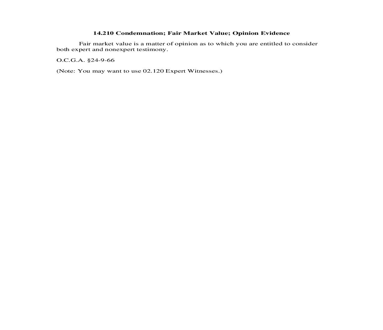 14.210 Condemnation; Fair Market Value; Opinion Evidence | Pdf Doc Docx | Georgia_JI