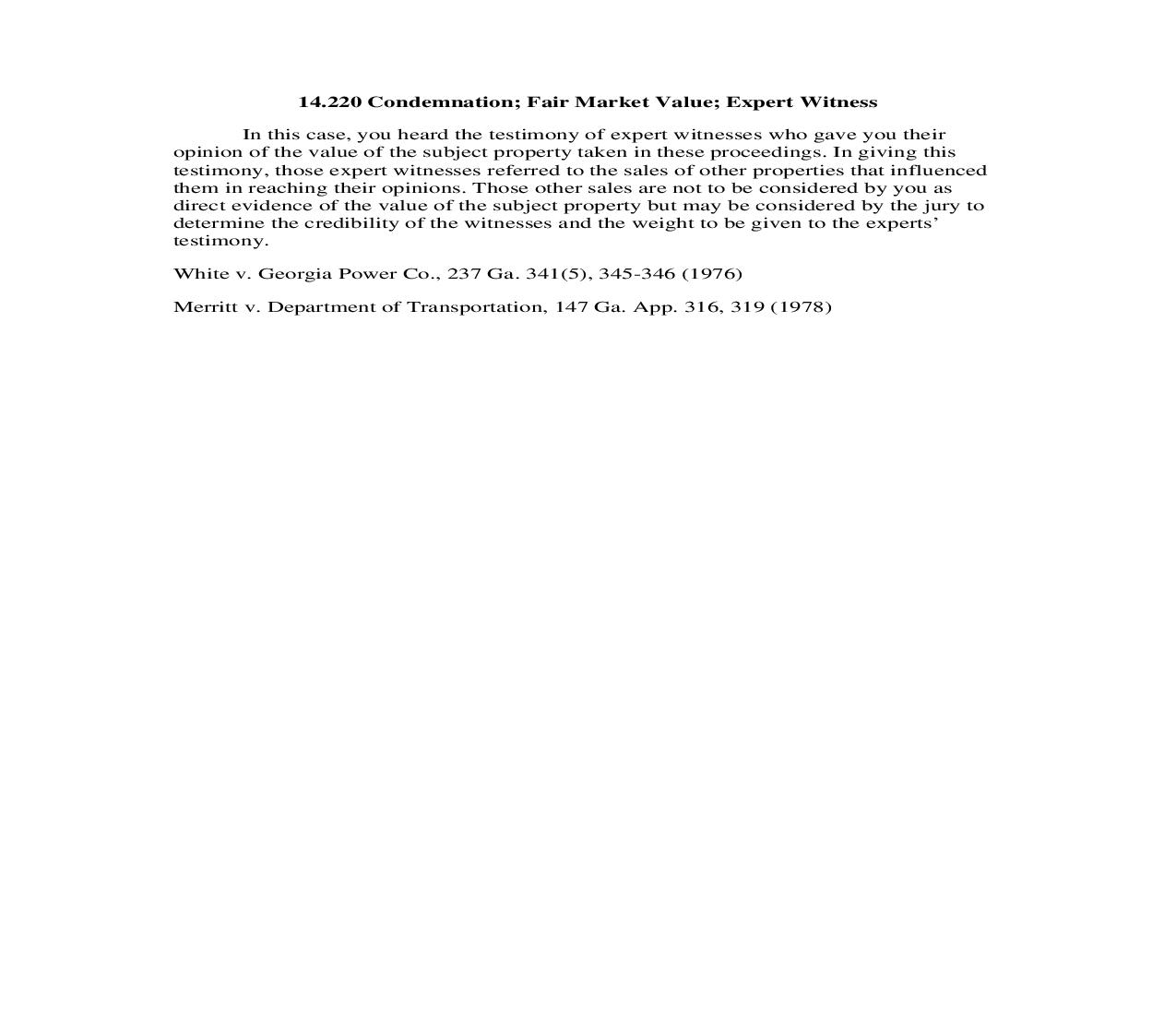 14.220 Condemnation; Fair Market Value; Expert Witness | Pdf Doc Docx | Georgia_JI