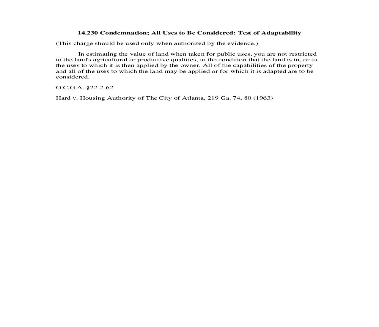 14.230 Condemnation; All Uses to Be Considered; Test of Adaptability | Pdf Doc Docx | Georgia_JI