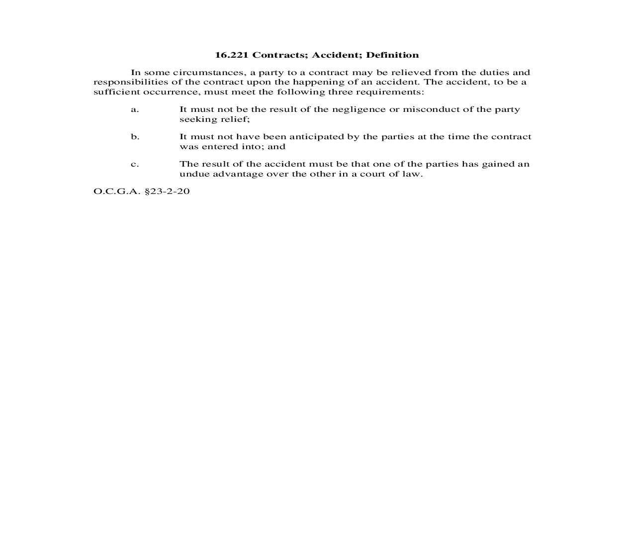 16.221 Contracts; Accident; Definition | Pdf Doc Docx | Georgia_JI