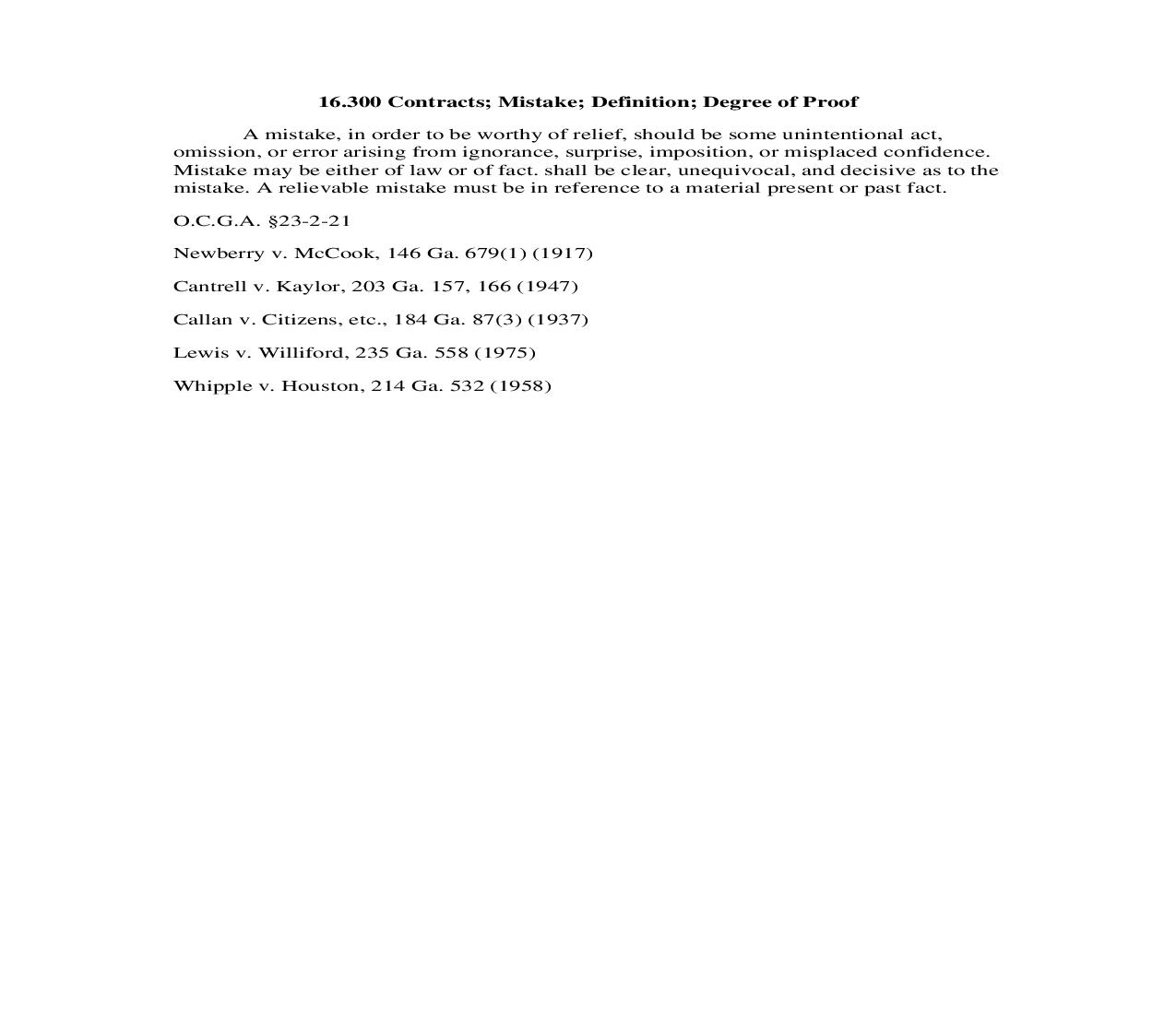 16.300 Contracts; Mistake; Definition; Degree of Proof | Pdf Doc Docx | Georgia_JI