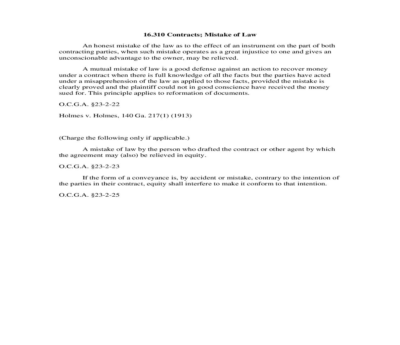 16.310 Contracts; Mistake of Law | Pdf Doc Docx | Georgia_JI