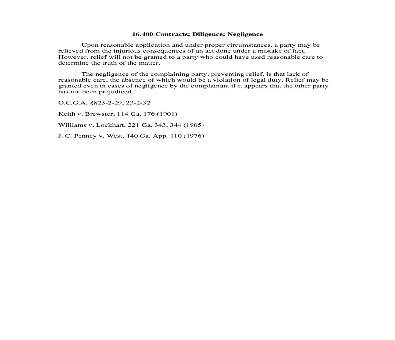 16.400 Contracts; Diligence; Negligence | Pdf Doc Docx | Georgia_JI