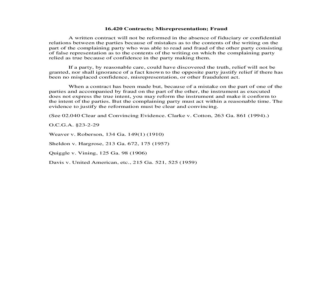 16.420 Contracts; Misrepresentation; Fraud | Pdf Doc Docx | Georgia_JI