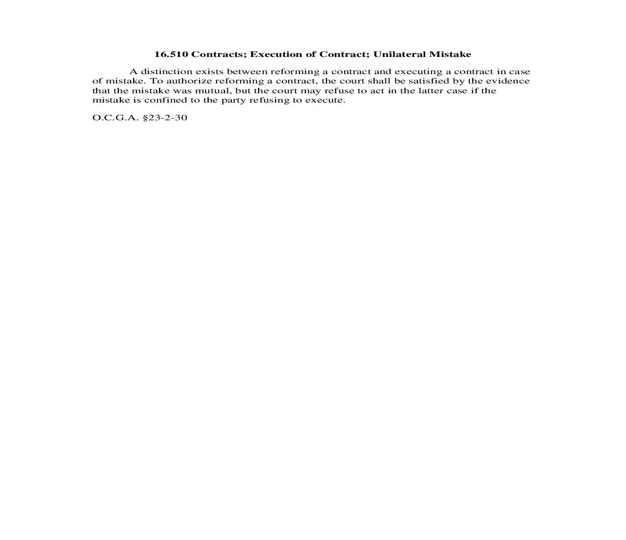 16.510 Contracts; Execution of Contract; Unilateral Mistake | Pdf Doc Docx | Georgia_JI