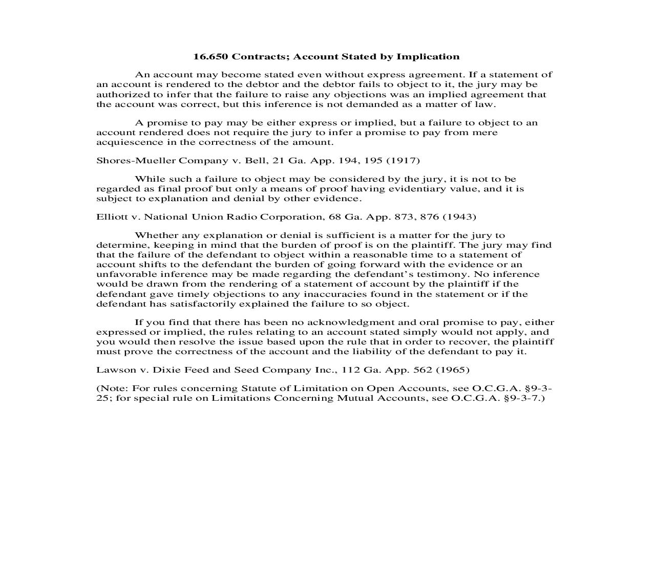 16.650 Contracts; Account Stated by Implication | Pdf Doc Docx | Georgia_JI