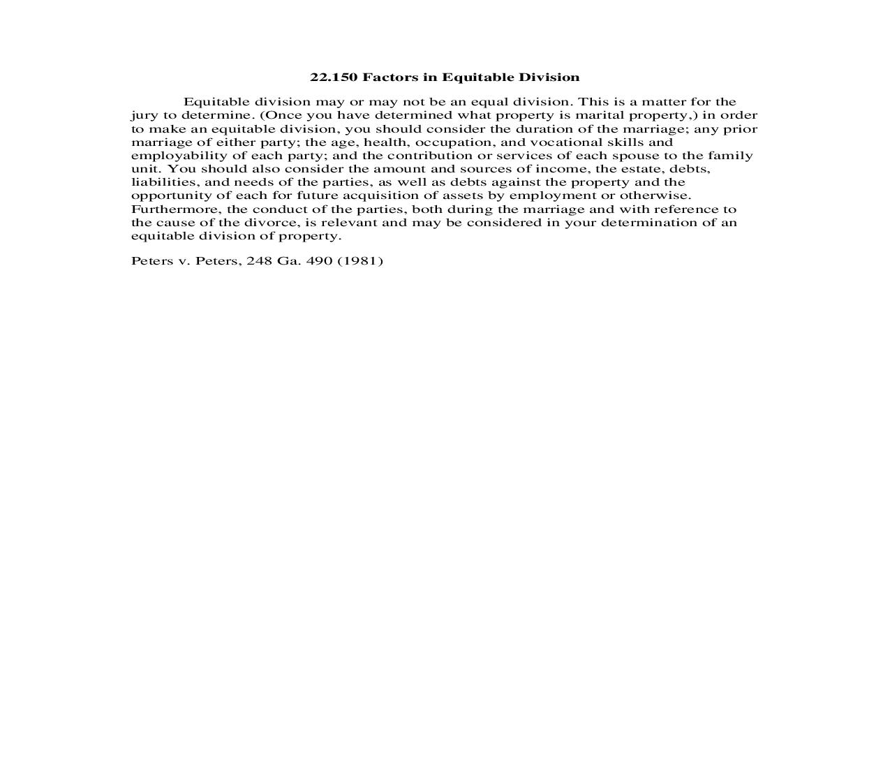 22.150 Factors in Equitable Division | Pdf Doc Docx | Georgia_JI