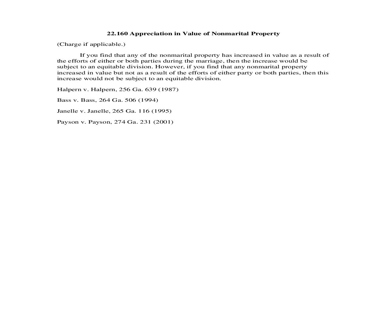 22.160 Appreciation in Value of Nonmarital Property | Pdf Doc Docx | Georgia_JI