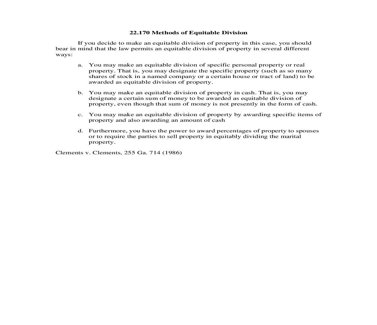 22.170 Methods of Equitable Division | Pdf Doc Docx | Georgia_JI