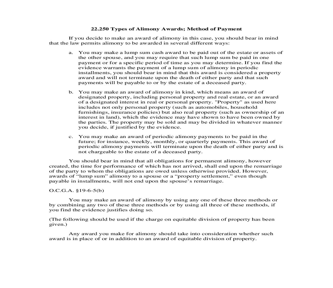 22.250 Types of Alimony Awards; Method of Payment | Pdf Doc Docx | Georgia_JI