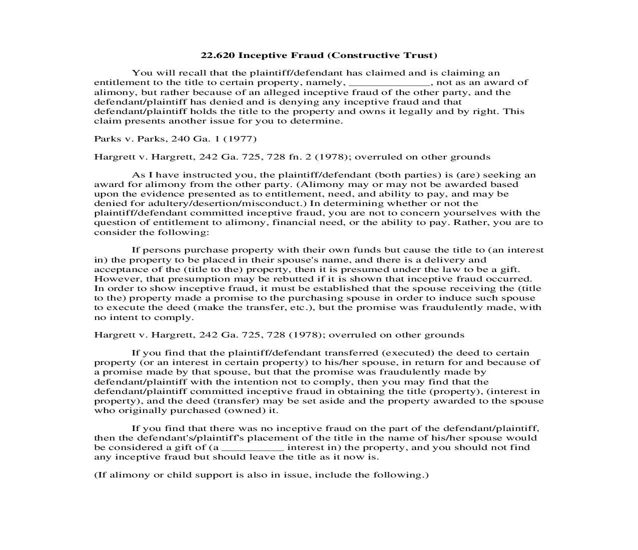 22.620 Inceptive Fraud (Constructive Trust) | Pdf Doc Docx | Georgia_JI