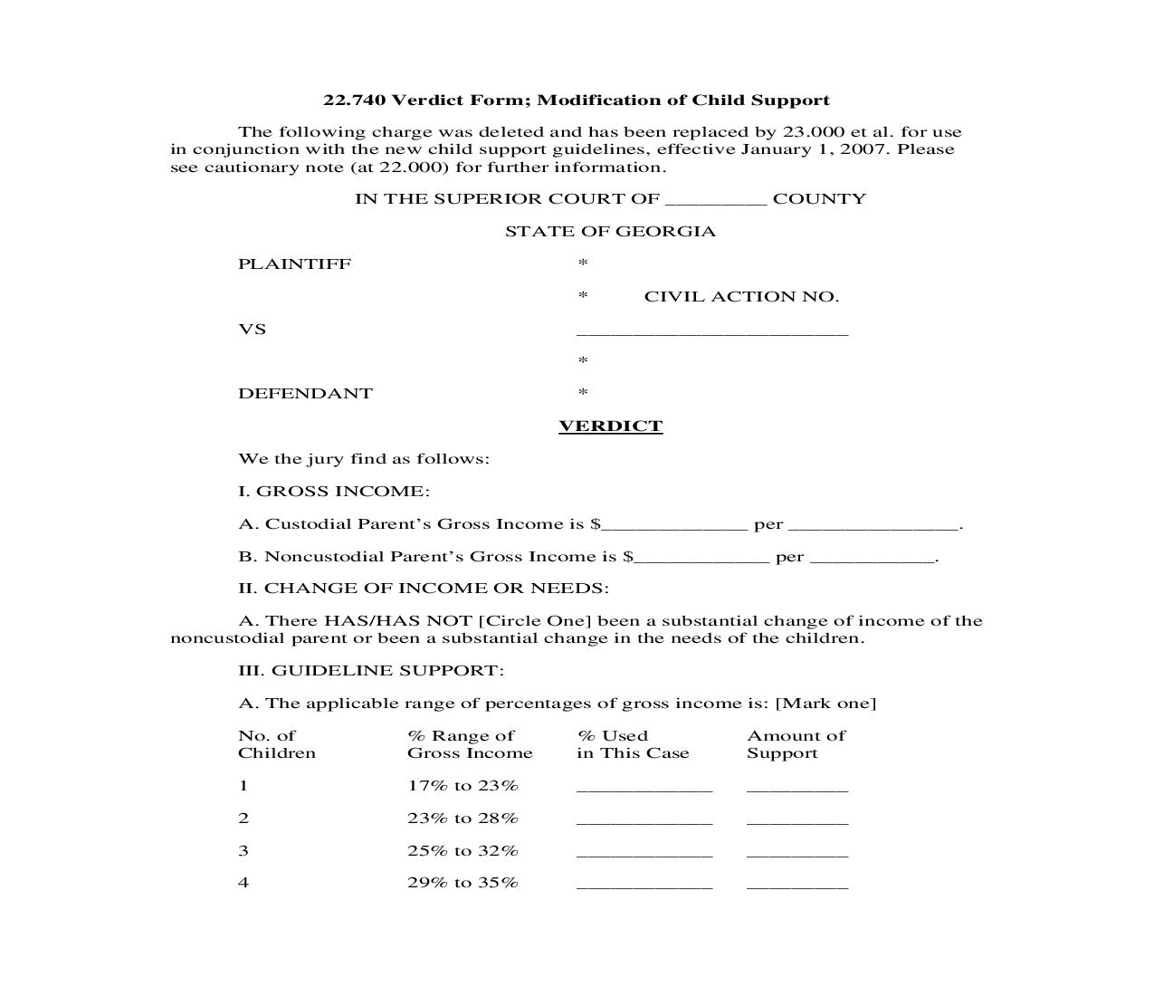 22.740 Verdict Form; Modification of Child Support | Pdf Doc Docx | Georgia_JI