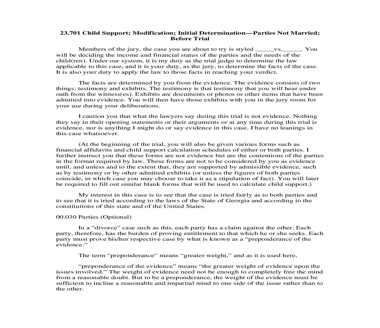 23.701 Child Support; Modification; Initial Determination-Parties Not Married; Before Trial | Pdf Doc Docx | Georgia_JI