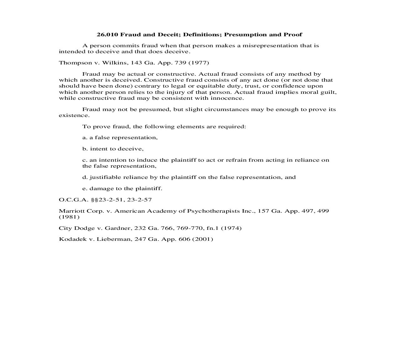 26.010 Fraud and Deceit; Definitions; Presumption and Proof | Pdf Doc Docx | Georgia_JI