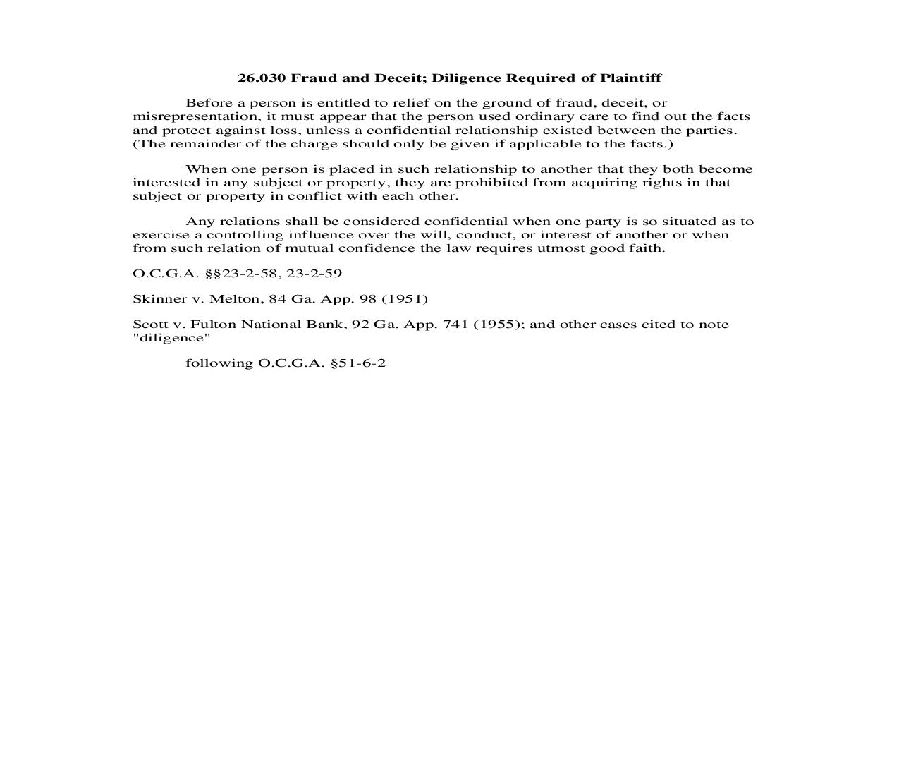 26.030 Fraud and Deceit; Diligence Required of Plaintiff | Pdf Doc Docx | Georgia_JI