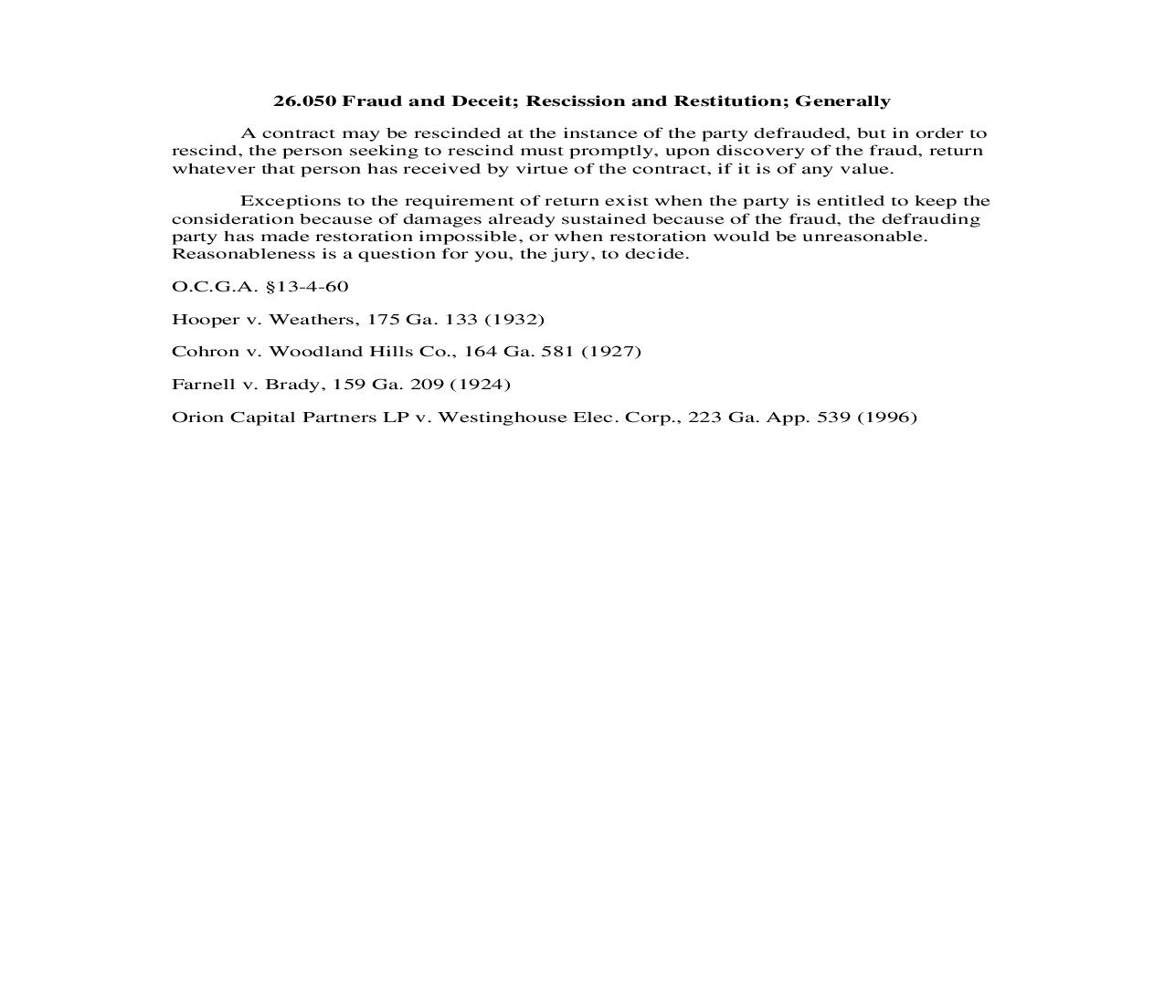 26.050 Fraud and Deceit; Rescission and Restitution; Generally | Pdf Doc Docx | Georgia_JI