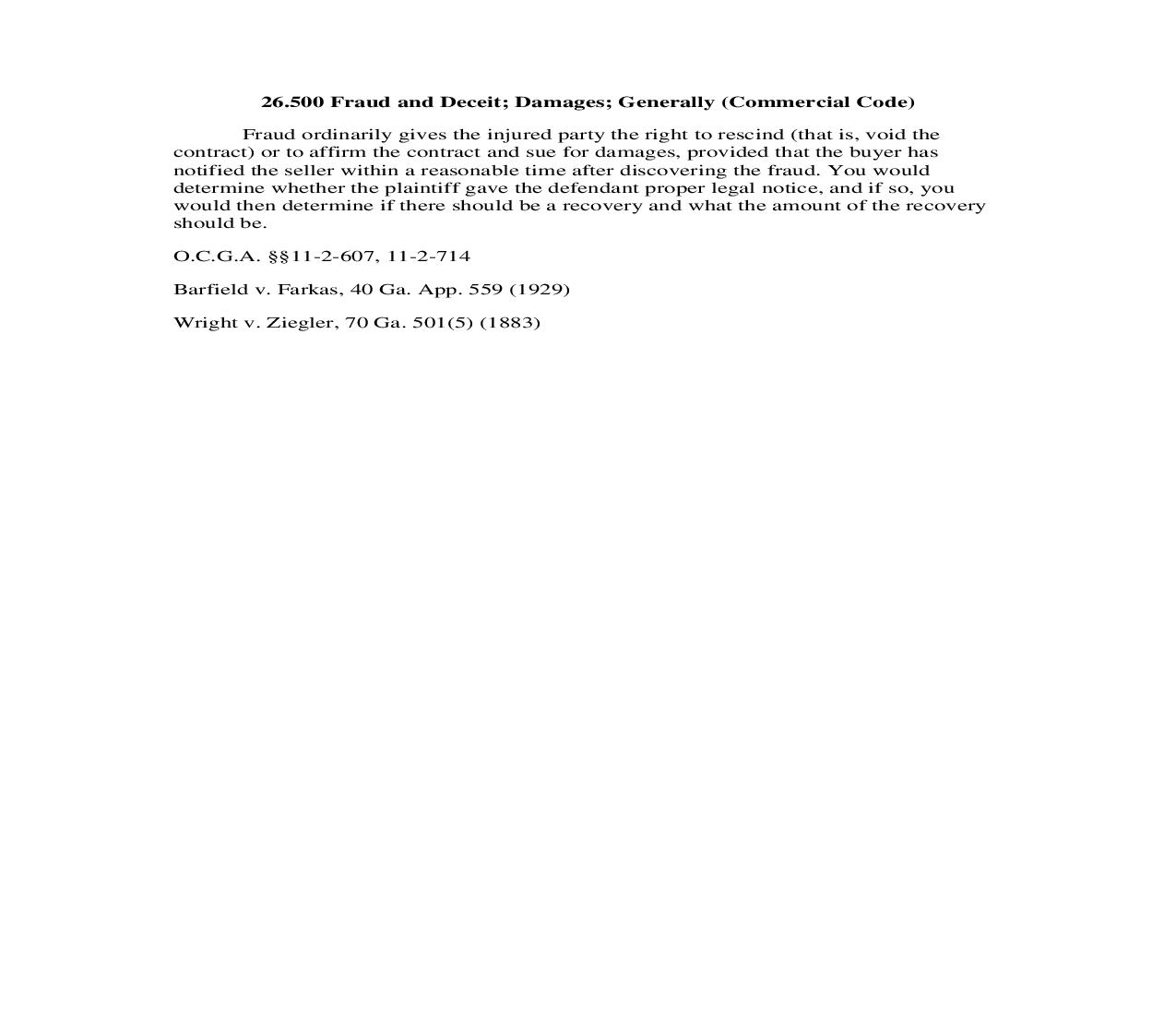 26.500 Fraud and Deceit; Damages; Generally (Commercial Code) | Pdf Doc Docx | Georgia_JI