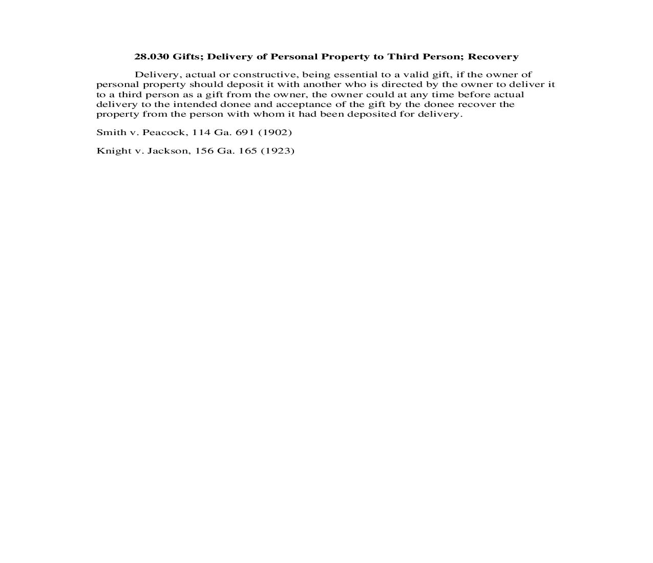 28.030 Gifts; Delivery of Personal Property to Third Person; Recovery | Pdf Doc Docx | Georgia_JI