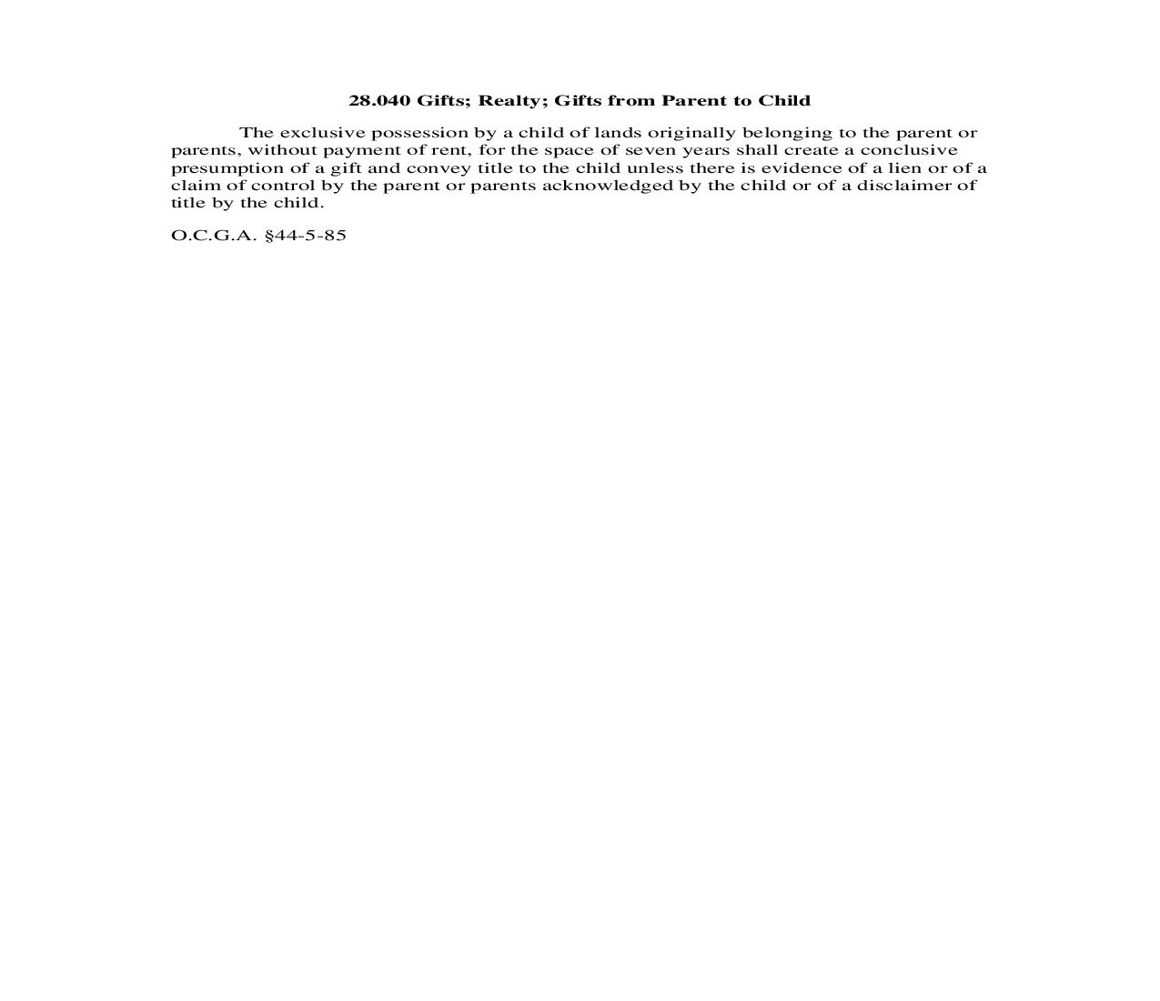 28.040 Gifts; Realty; Gifts from Parent to Child | Pdf Doc Docx | Georgia_JI