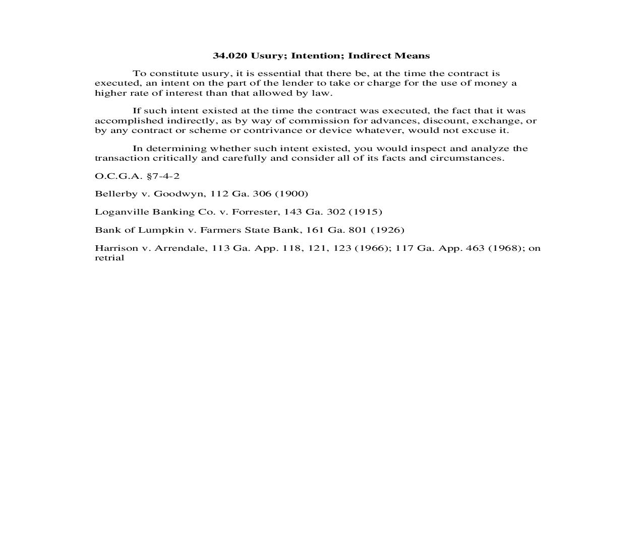 34.020 Usury; Intention; Indirect Means | Pdf Doc Docx | Georgia_JI
