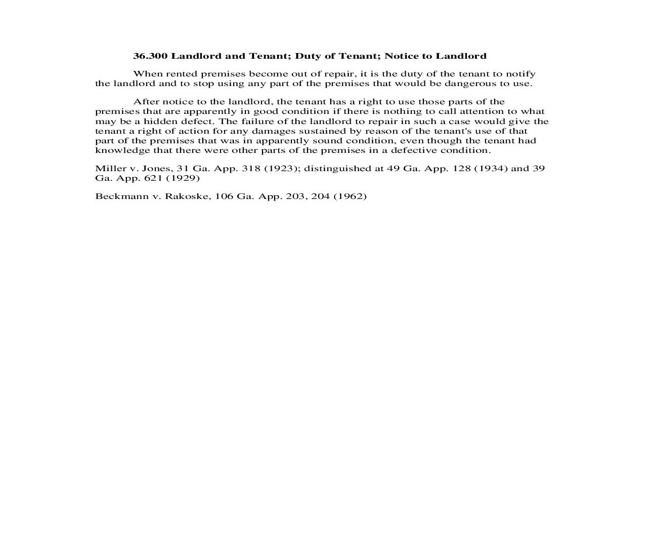 36.300 Landlord and Tenant; Duty of Tenant; Notice to Landlord | Pdf Doc Docx | Georgia_JI