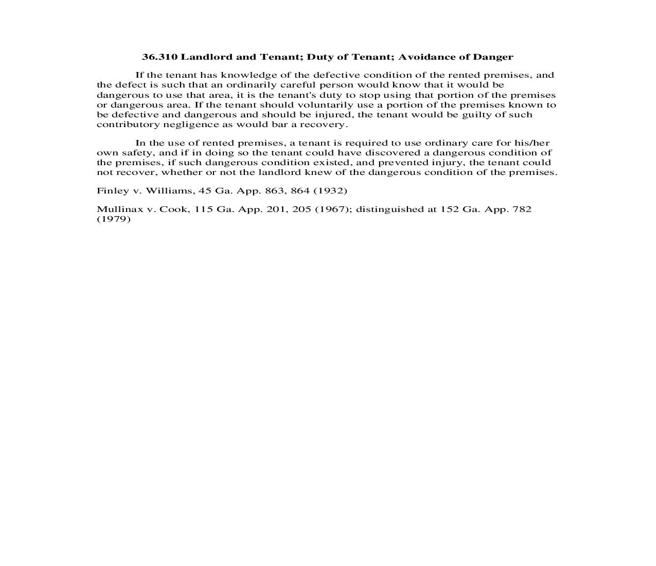 36.310 Landlord and Tenant; Duty of Tenant; Avoidance of Danger | Pdf Doc Docx | Georgia_JI