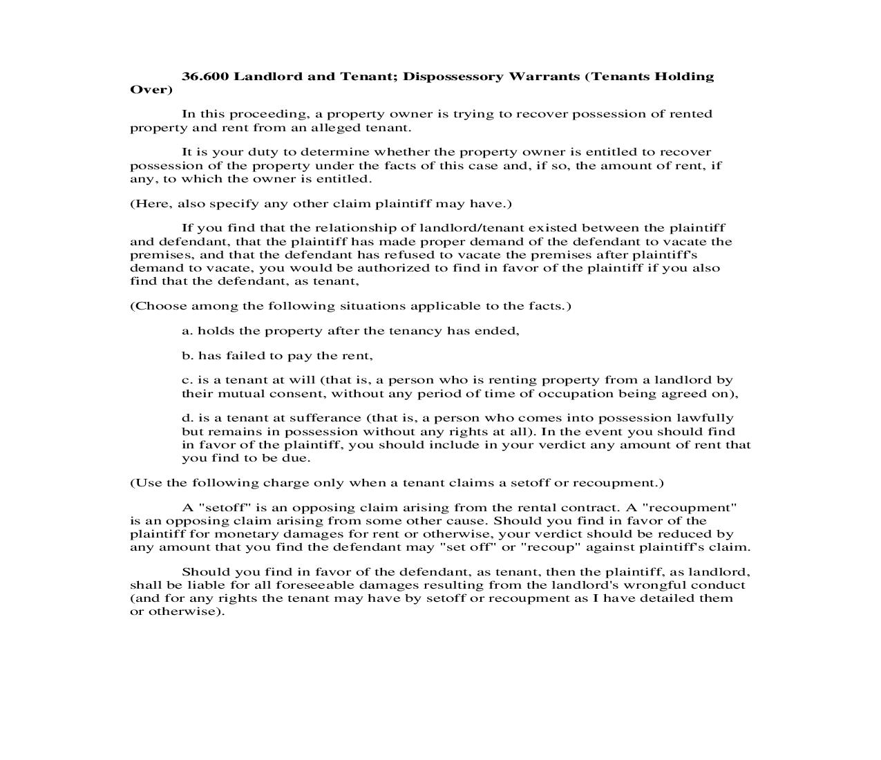 36.600 Landlord and Tenant; Dispossessory Warrants (Tenants Holding Over) | Pdf Doc Docx | Georgia_JI