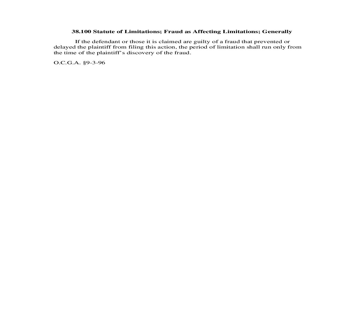 38.100 Statute of Limitations; Fraud as Affecting Limitations; Generally | Pdf Doc Docx | Georgia_JI