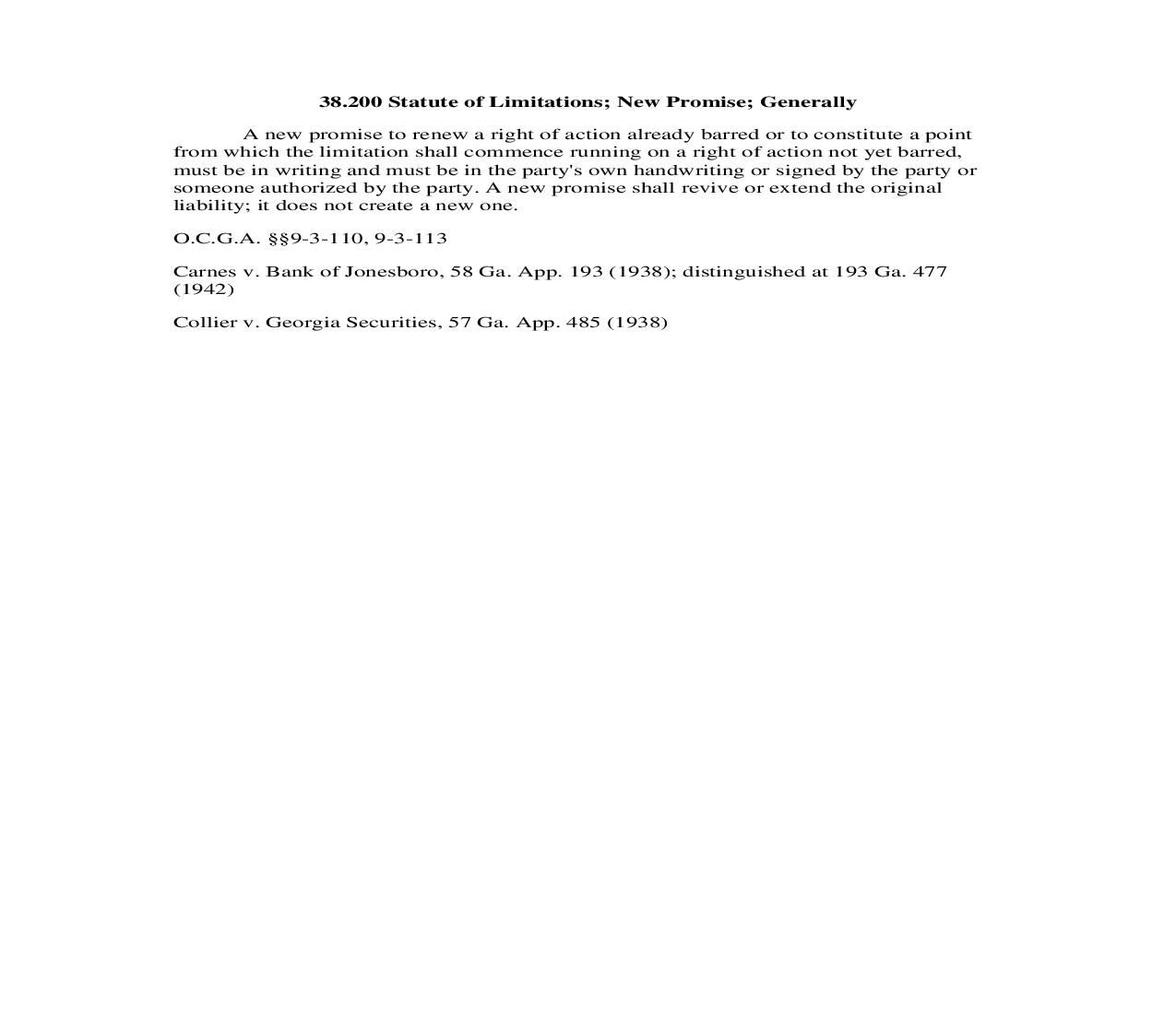 38.200 Statute of Limitations; New Promise; Generally | Pdf Doc Docx | Georgia_JI